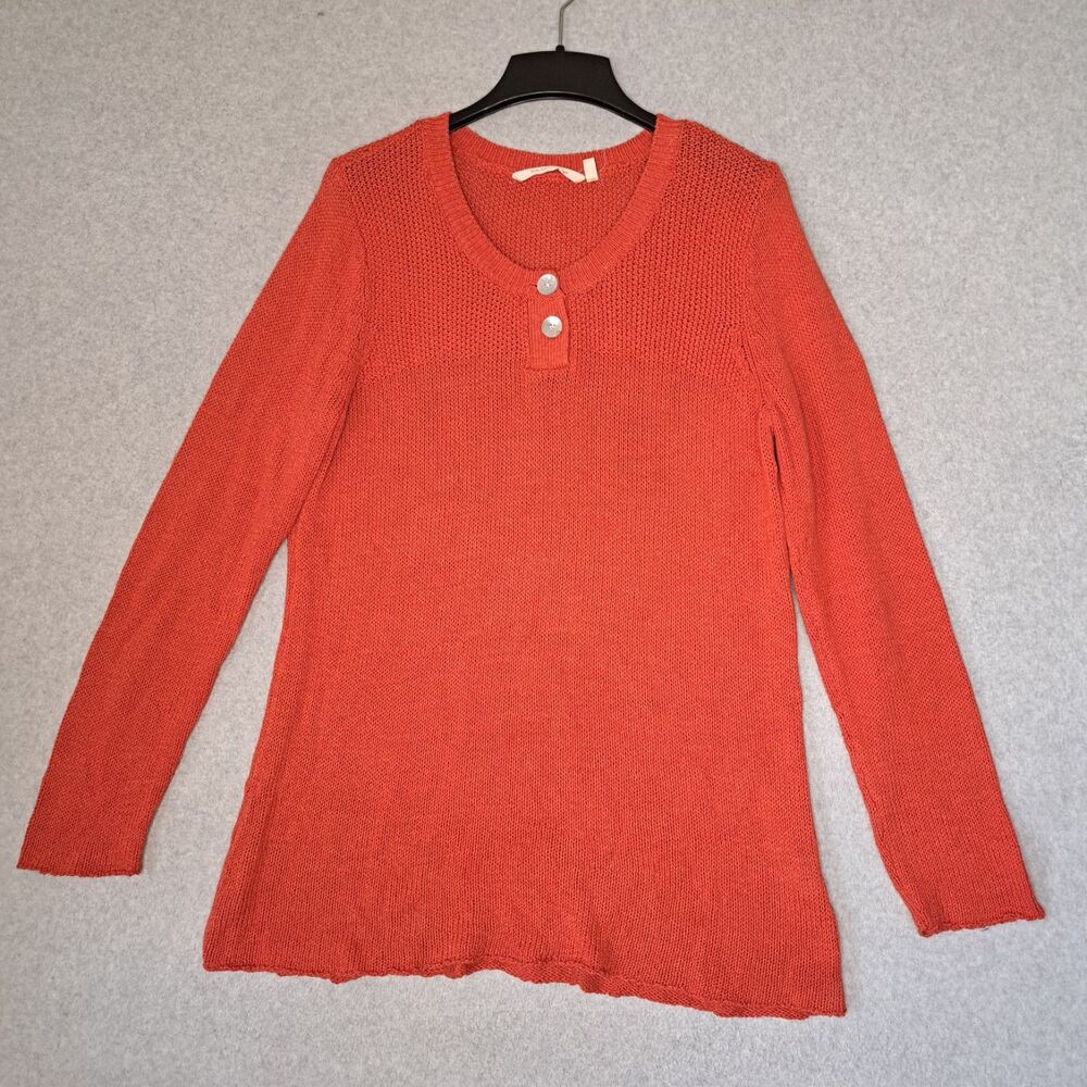 Soft Surroundings Womens Large Tunic Sweater Linen Blend Buttons Long Sleeve